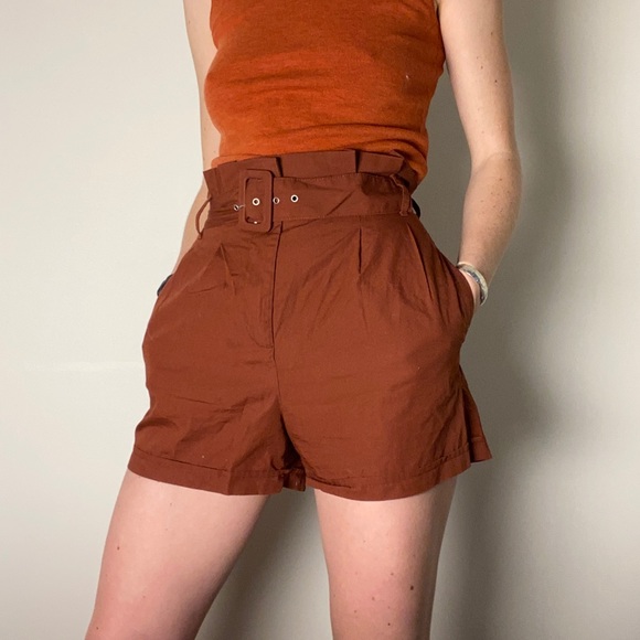 Burnt orange/brown paper bag style shorts - Picture 2 of 3